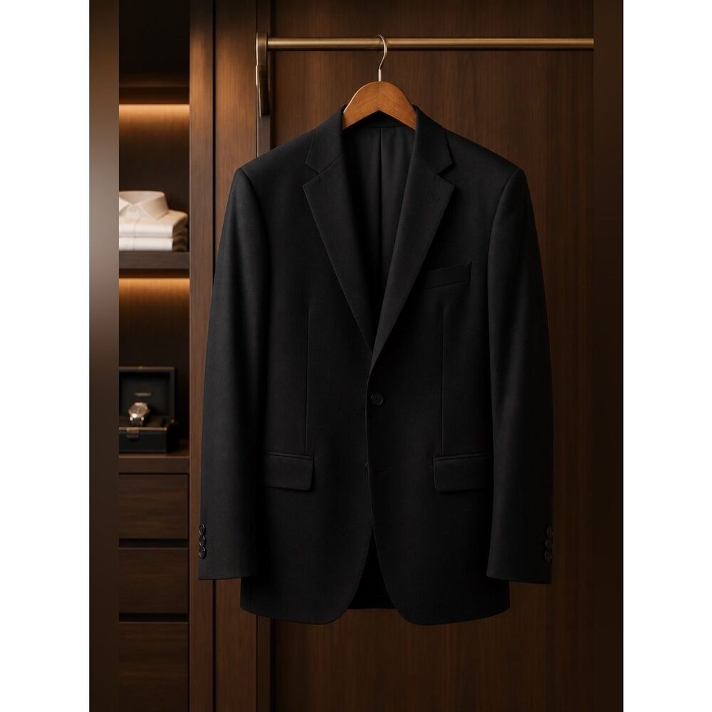 NAVY JOS A BANK 2 BRASS BUTTON BLAZER 100% WOOL DIZE 44R EUC